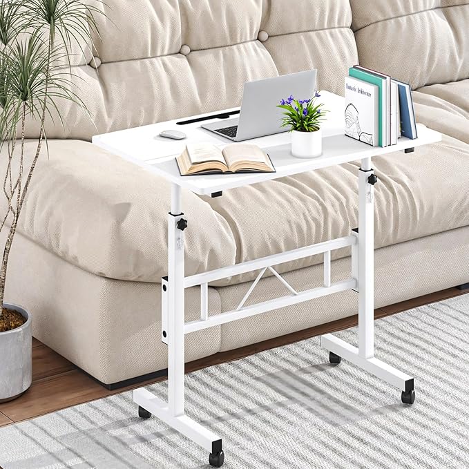 Small Standing Desk Adjustable Height, Portable Treadmill Desk, Mobile Table Ideal for Laptops and Tablets,White