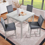 KEIKI 5-Piece Counter Height Dining Table Set with Square Table and 4 Upholstered Chair, for 4 Person, Classic Crystal Decoration Wooden Table Set, Easy Assembly, for Kitchen, Dining Room, Silver Grey