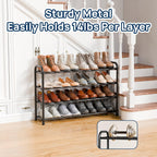 ENJOYBASICS 4 Tier Expandable Shoe Rack for Closet, Free Standing Metal Shoe Shelf Storage Organizer Holder 16 Pairs, Adjustable Width Shoe Rack for Entryway Small Space, Black