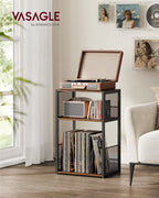 VASAGLE Record Player Stand, 3-Tier Side Table, Vinyl Record Storage up to 100 Albums, End Table for Living Room, Bedroom, Rustic Brown ULET275K01