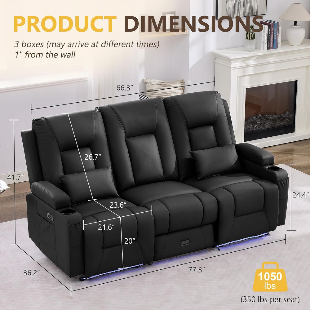 URRED Wall Hugger Power Reclining Loveseat Sofa，Black：77.3" - 3 Seats