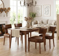 Brown Leather Dining Chairs Set of 4, Upholstered Wooden Dining Room Chairs, Mid Century Modern Farmhouse PU Kitchen Chairs, Accent Armless Side Chairs with Curved Back for Living Room, 4PCS