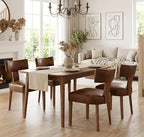 Brown Leather Dining Chairs Set of 6, Upholstered Wooden Dining Room Chairs, Mid Century Modern Farmhouse PU Kitchen Chairs, Accent Armless Side Chairs with Curved Back for Living Room, 6PCS
