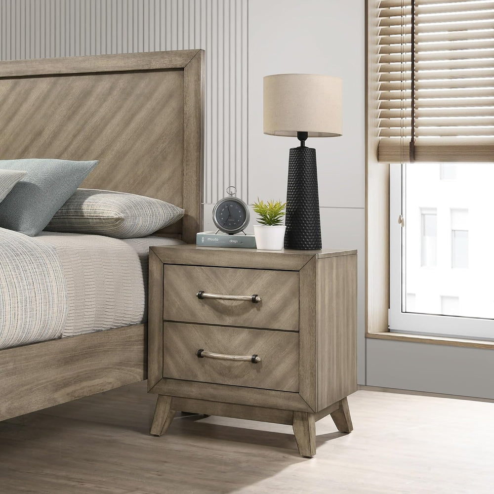 Contemporary 2-Drawer Nightstand, Antique Gray,for Small Spaces