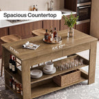 Tribesigns 55" Kitchen Island with Drawers, 2-Tier Farmhouse Wood Stationary Island Table with Storage and Open Shelf, Coffee Bar Table for Kitchen, Dining Room, Small Space, Brown