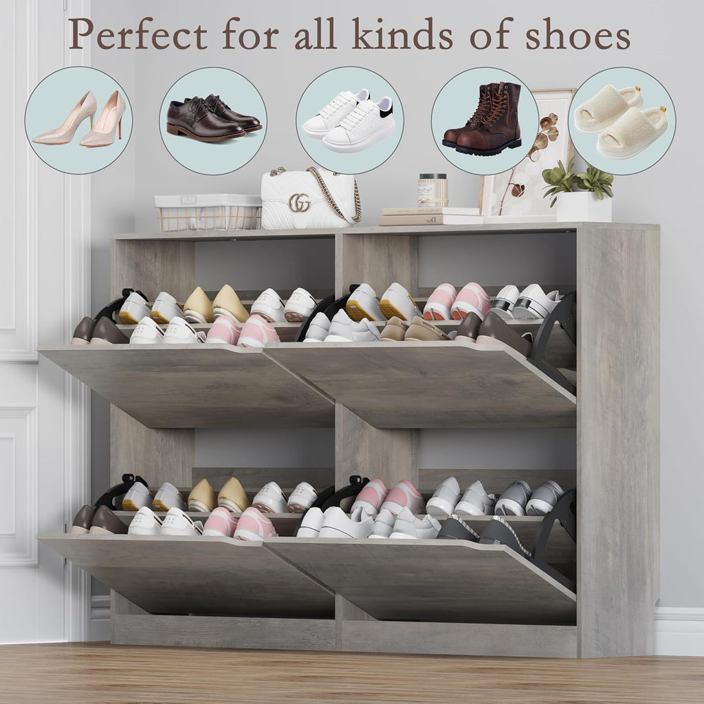 Shoe Cabinet with 4 Flip Drawers, Narrow Hidden Shoe Storage Cabinet, Slim Freestanding Shoe Rack Organizer for Entryway, Hallway, Bedroom, Living Room
