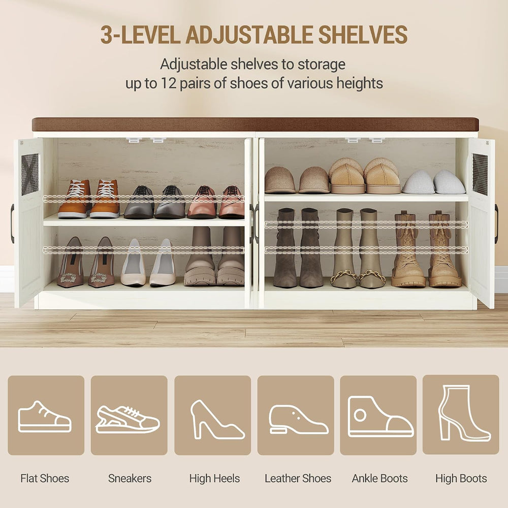 Hzuaneri 47.2" Shoe Storage Bench, Farmhouse Shoe Bench with Cushion &am...