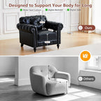 Chesterfield Chair, High Back Modern Faux Leather Couch with Button Tufted, Nailhead Trim, Rolled Arms, Extra Round Cushion – Classic Couch for Living Room, Lounge, or Office, Black
