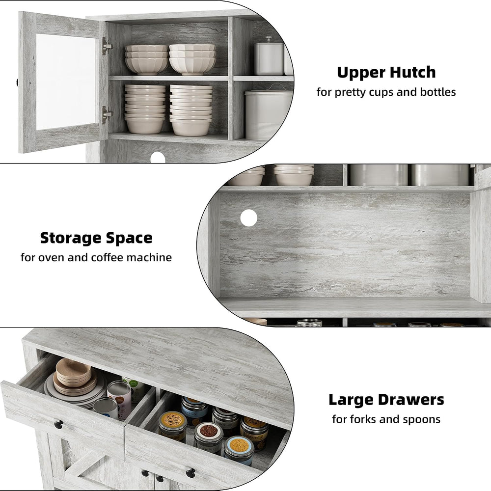 Contemporary Kitchen Pantry Cabinet – Freestanding Hutch Buffet Cupboard with...