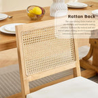Rattan Dining Chairs Set of 2, French Country Cane Back Upholstered Kitchen Chairs, Solid Wood Farmhouse Side Chairs, Beige