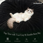 ZurNesfure Bean Bag Chair for Adults, 3FT Giant Bean Bag with Filler & Machine Washable Cover, Fluffy Bean Bag Chairs Oversized Beanbag Lounge Chair for Living Room, Bedroom Dorm (Black, Medium)