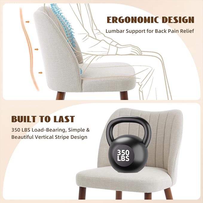 Wooden Dining Chairs Set of 4, Dining Room Chairs with Wood Legs, Upholstered Dining Chairs Modern Fabric Kitchen Chairs with Back for Kitchen/Living Room/Restaurant, Tool-Free Assembly, White