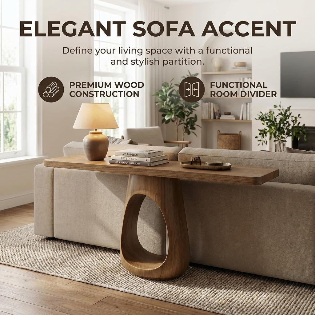 31.5" Compact Console Table with Sculptural Pedestal, 9.8" Narrow Solid Wood Entryway Table for Small Spaces, Modern Minimalist Accent Piece for Hallway, Foyer, Corner & Behind Sofa, Walnut