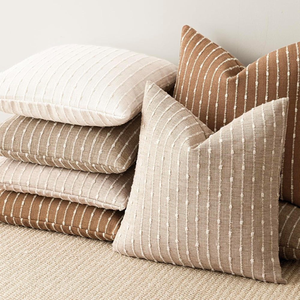 Foindtower Decorative Striped Boucle Throw Pillow Cover 22x22 Natural Beige