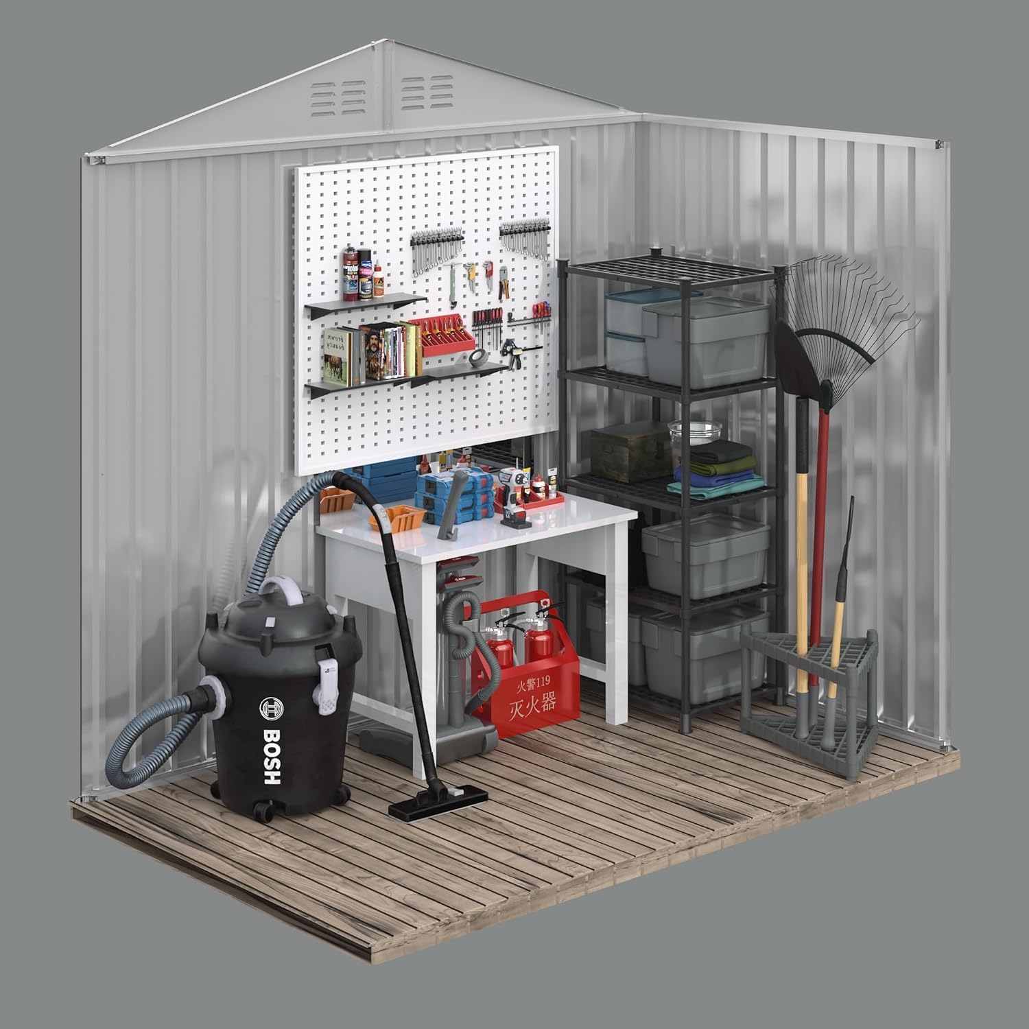 5FT x 3FT Outdoor Storage Metal Anti-Corrosion Utility Tool House with Lockable Door & Shutter Vents，Outdoor Waterproof Garden Tool Storage Sheds（with Metal Foundation）