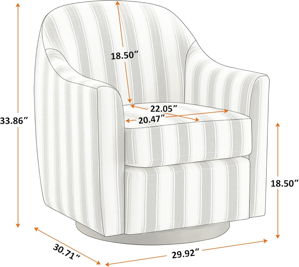 VANOMi Stripe Swivel Barrel Accent Chair for Living Room, Bedroom, Grey