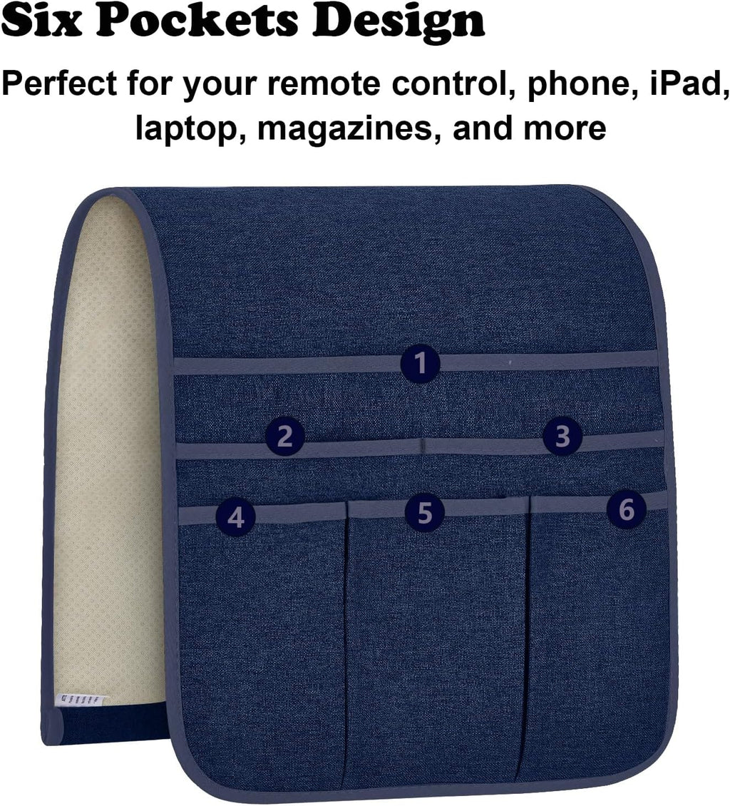 Teniux Remote Control Holder Armchair Caddy for Recliner Couch, Non-Slip Armrest Organizer with 5 Pockets for Magazine, Tablet, Phone, iPad (Blue)