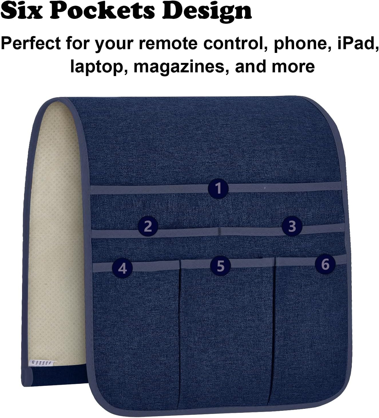 Teniux Remote Control Holder Armchair Caddy for Recliner Couch, Non-Slip Armrest Organizer with 5 Pockets for Magazine, Tablet, Phone, iPad (Blue)