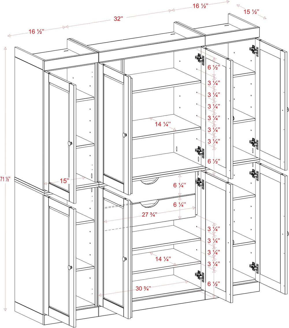 Palace Imports Solid Wood Pantry Cabinet – 71.5" Tall x 65" W - Woo...