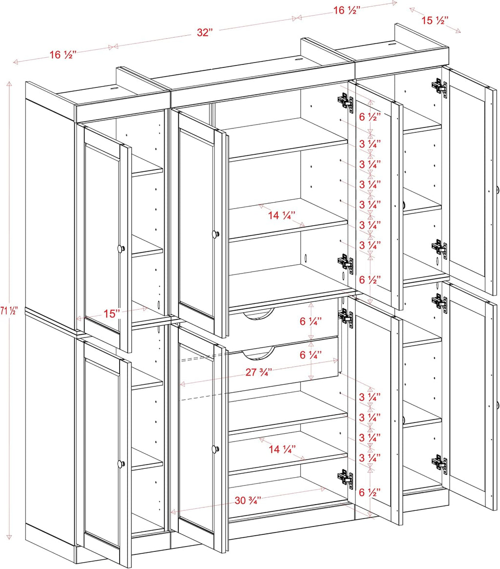 Palace Imports Solid Wood Pantry Cabinet - 71.5" Tall, 65" Wide - Wooden Storage Cabinet w/ 2-Drawer Kit & Adjustable Shelves - Beige, Renewable Eco-Friendly 100% Wood, Made in Brazil