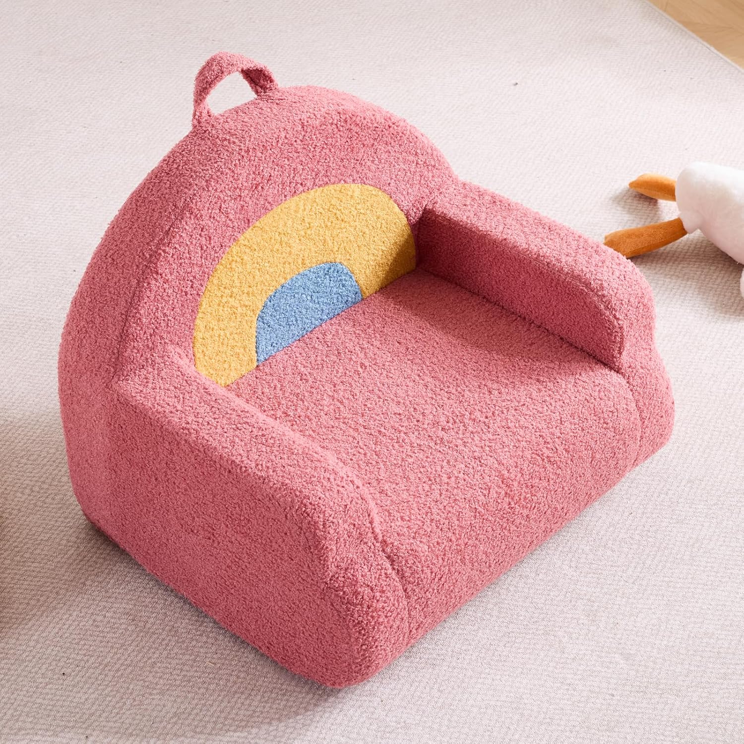 Karl home Toddler Chair Comfy, Cute Arclet Designs Kid's Chair, Red | Toddler Reading Chair, Foam Kids Sofa with Soft Teddy Plush, Outdoor Furniture for Backyard Patio Garden Playroom Preschool