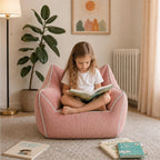 Pink Kids Bean Bag Chair, Stuffed Kids Bean Bag Sofa with Filler Corduroy Bean Bag Seat for Girls, Small Comfy Lazy Sofa Lounge Chair with Armrests and Back Support for Gaming, Reading, Pink
