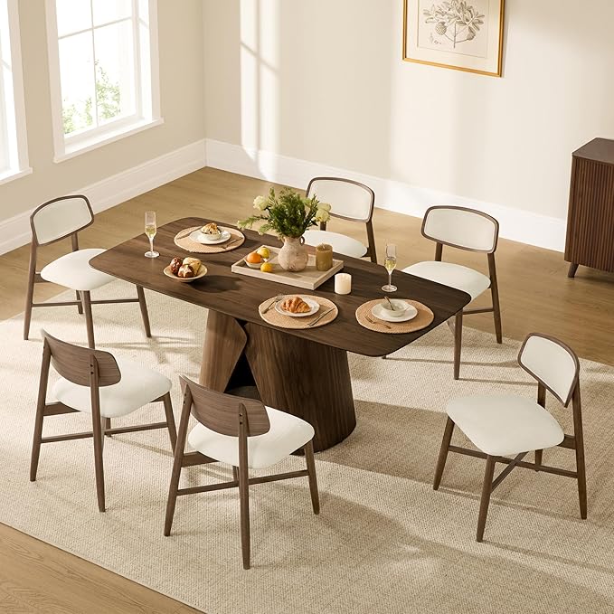 CHITA Wooden Dining Chairs Set of 2, Mid Century Modern Dining Room Chair, Natural Solid Wood Frame Kitchen Chairs, for Dining Room, Kitchen, Living Room (Upholstered Seat, Walnut)