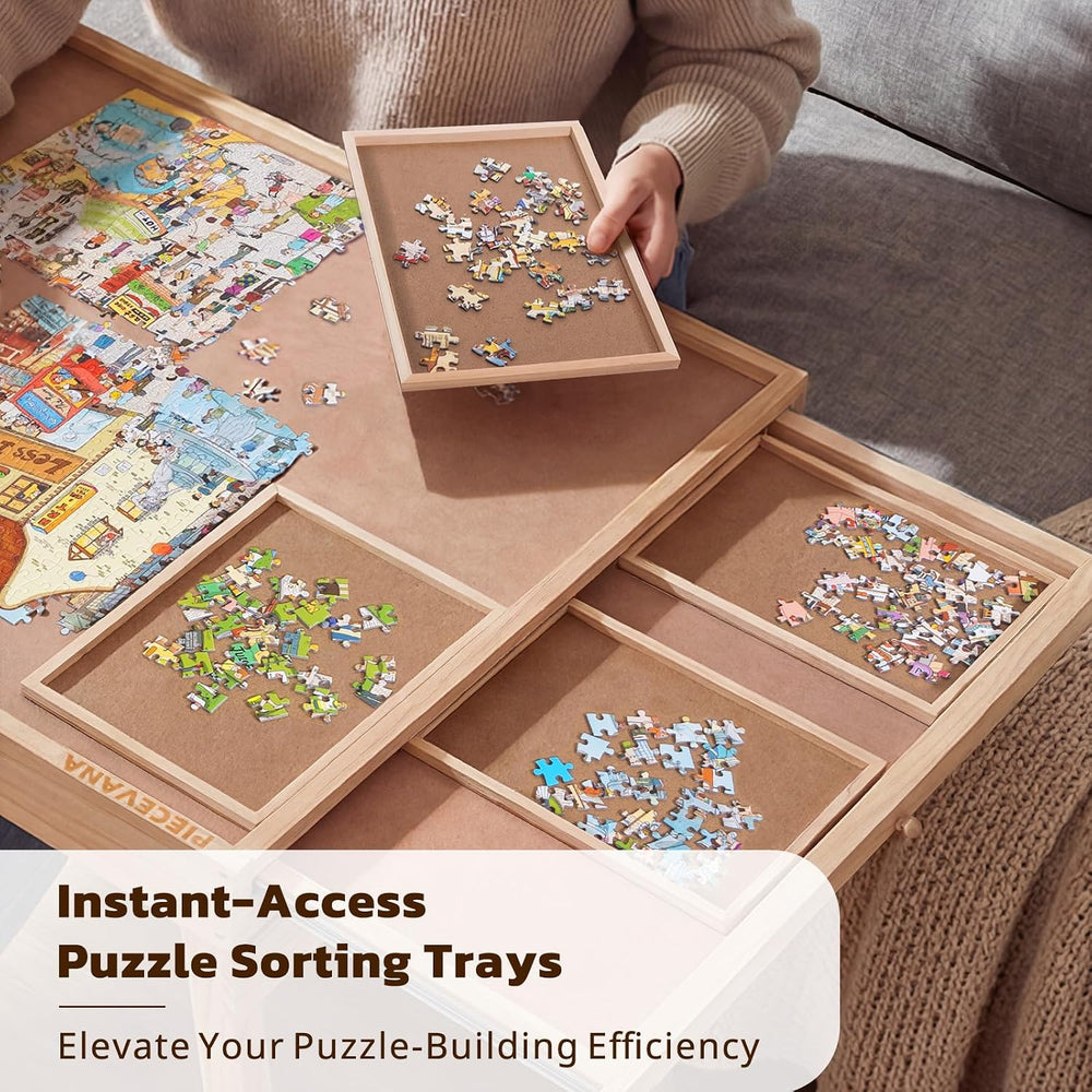 Puzzle Table with Legs & 2 Drawers & 6 Sorting Trays & Cover