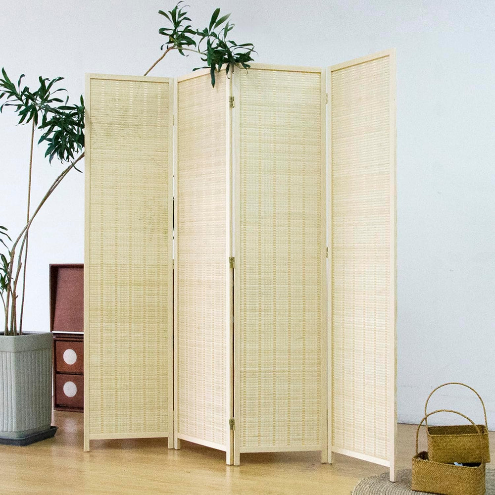 Furnnylane 4 Panel Bamboo Room Divider - 5.6 ft Tall Folding Privacy Screen, ...