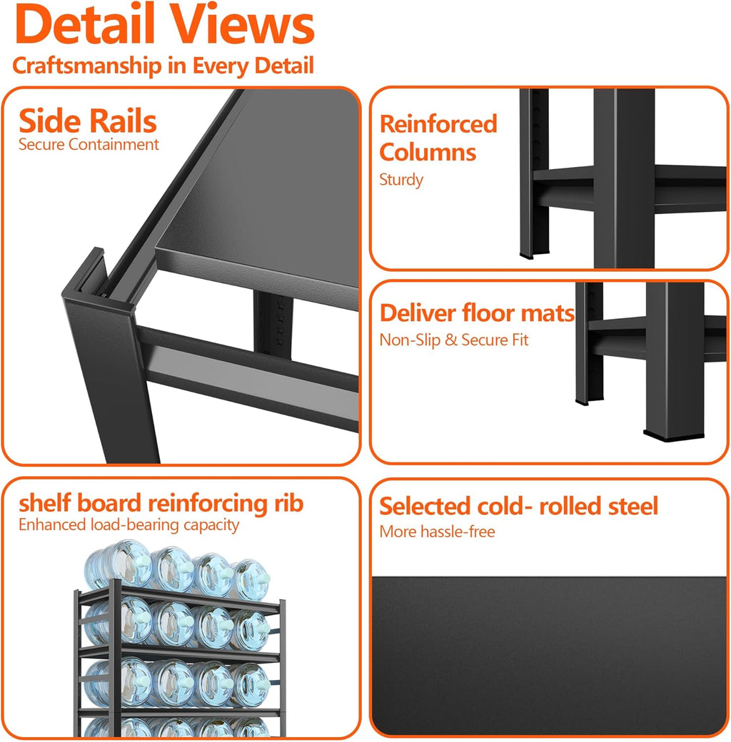 Storage Shelves, Garage Metal Shelving Unit, Adjustable, Double-Layer Column with Reinforced Ribs, Heavy-Duty, Capable of Bearing 600-3600 lbs (Black, 47''W*24''D*54''H, 4-Tier)