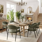 HNY Modern Dining Room Arm Chairs Set of 6, Green Retro Faux Leather Upholstered Barrel Dining Chairs with Arms Mid-Century Accent Chair with Metal Legs, Open-Back Kitchen Side Chairs for Living Room