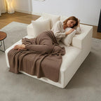 Qulomvs 57" Oversized Chaise Lounge Chair Indoor, No Assembly Boneless Couch, Corduroy Upholstered Sofa Bed, Deep Seat Comfy Reading Chair, Cloud Sleeper Couch for Living Room, Bedroom (Beige)