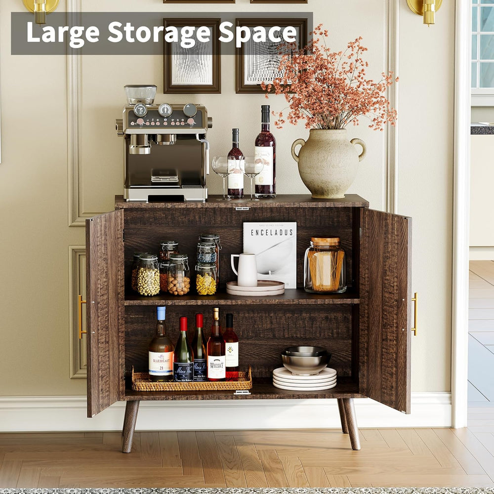 Sideboard Buffet Cabinet with Storage, Elegant Wood Accent Cabinet with Line ...