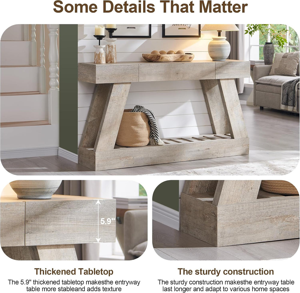60" Entryway Table with Drawer, Wooden Hallway Table with Heavy Duty Base