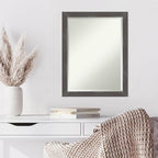 Amanti Art Grey Wall Mirror 27x21 Woodridge Rustic Grey Rectangle Bathroom Mirror for Wall Decor Living Room, Medium Country Rustic Wood Frame, Hangs Horizonally and Vertically, Bathroom Decor,