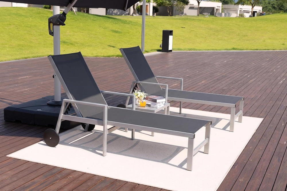 PURPLE LEAF Patio Lounge Chair Set for 2, All Weather Aluminum, Navy Blue | P...