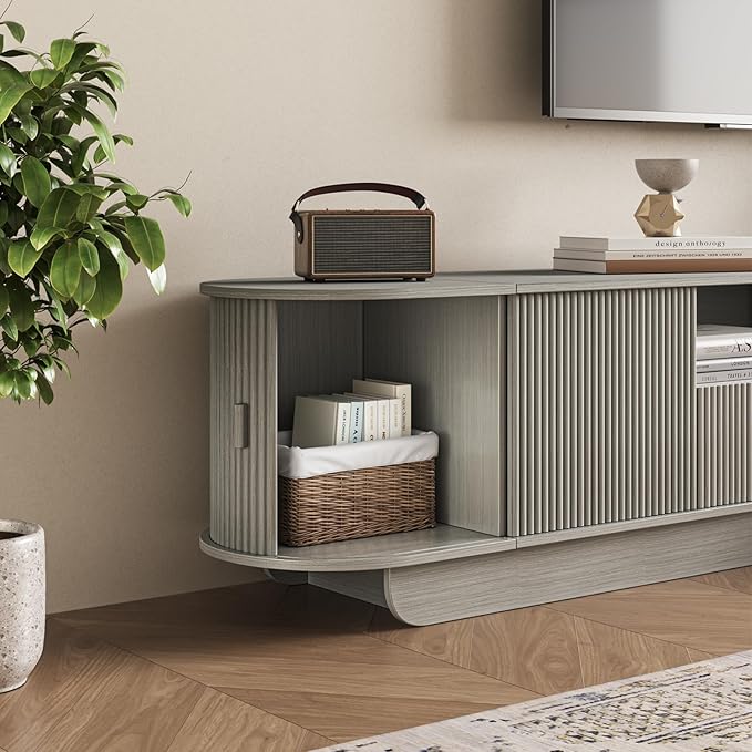 86.61'' Tambour TV Stand for 55-85 Inch, Entertainment Center with La...