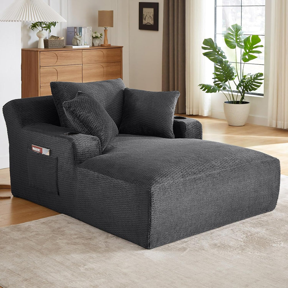 49.2" Oversized Chaise Lounge Chair Indoor,Faux Fur Reading Chair with C...
