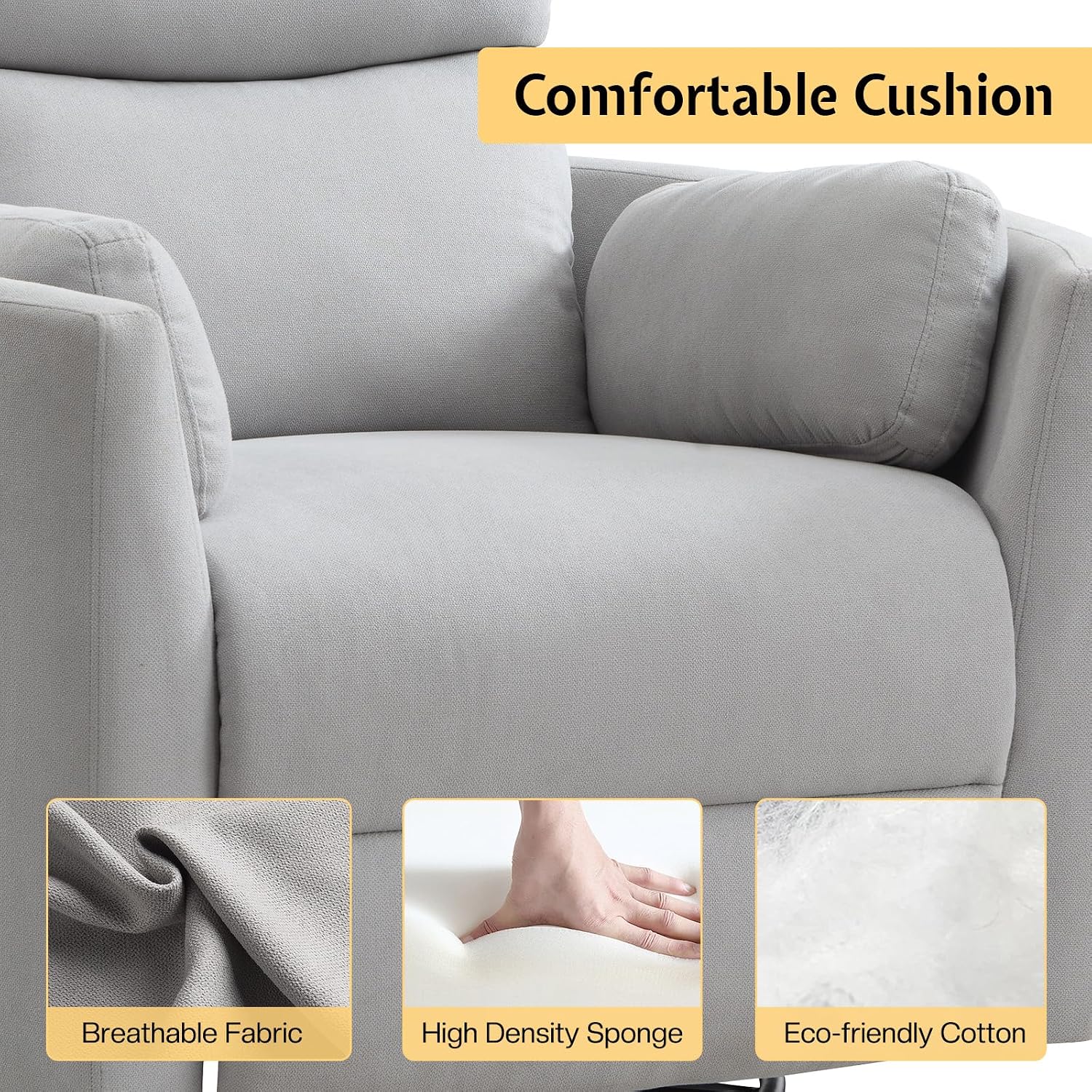 Jocisland Power Rocking Nursery Chair/Swivel Recliner/USB, Grey Fabric | Oversized Glider Chairs,Fabric,2 Pillows,USB & Type-C,Reclining Armchair Sofa,Living Room,Bedroom,Nursing