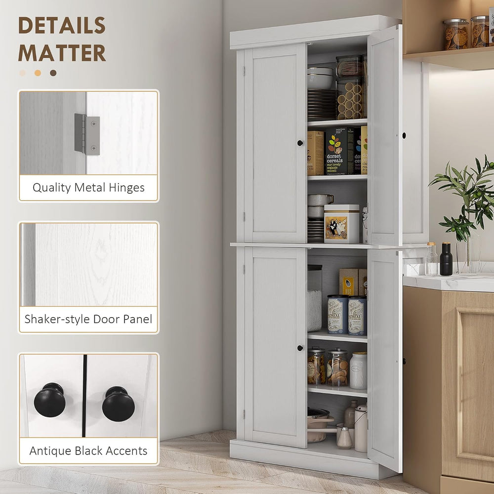 72" Tall Kitchen Pantry Storage Cabinet, 4-Door Freestanding Buffet with...