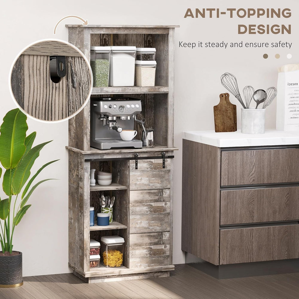 Freestanding Rustic Kitchen Buffet Cabinet, Pantry Storage Cabinet with Slidi...