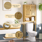 BlueWish Bamboo Over The Toilet Storage Cabinet, Over Toilet Cabinet with Anti-toppling Design, Adjustable Slats, Over-The-Toilet Storages, Bathroom Storage Cabinets for Bathroom, Laundry