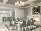 East West Furniture LGDR9-LWH-07 9 Piece Dining Room Set Includes a Rectangle Kitchen Table with Butterfly Leaf and 8 Gray Linen Fabric Parsons Dining Chairs, 42x84 Inch, Linen White