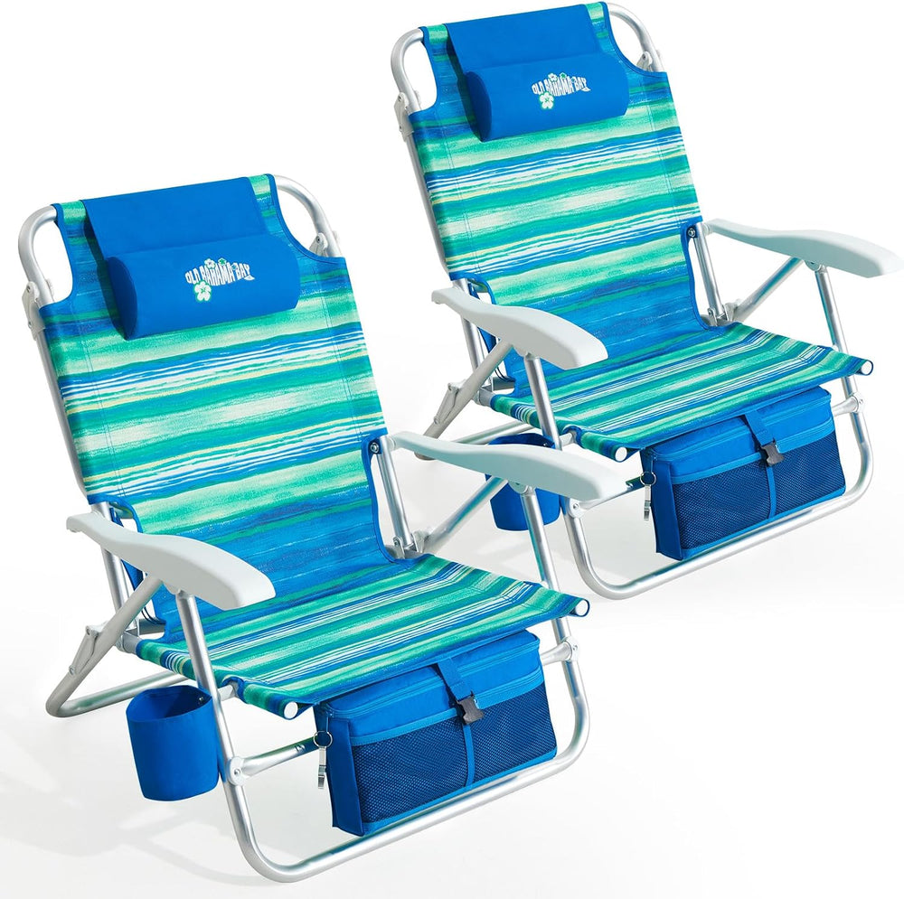 Old Bahama Bay Beach Chairs for Adults, 7-Position Classic Lay Flat Beach Cha...