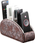 Leather Remote Control Holder,Universal TV Remote Organizer with 5 Compartments,Desktop or Bedside Table Organizer for DVD,Blu-Ray,Gaming and Streaming Remotes,Glasses and Accessories(Antique)