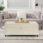 45" Modern Sofa Ottoman with Storage,Modular Sectional Storage Ottoman w/Wheels Linen Upholstered Bench with Rotation Casters and Safety Hinge for Living Room,Oatmeal