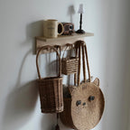 Entrance Coat Rack ，Coat Hooks, Wall-Mounted Wooden Hook Rack, Wall-Mounted Shelves are Very Suitable (Birch Colored Veneer)