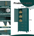 SteeLoong 75" Kitchen Pantry Cabinet with 3 Drawer,Metal Storage Cabinets with Doors and 2 Adjustable Shelves,Green Kitchen Cabinet with 2 Gold Handles,Food Cupboard for Livingroom,Pantry, Bathroom