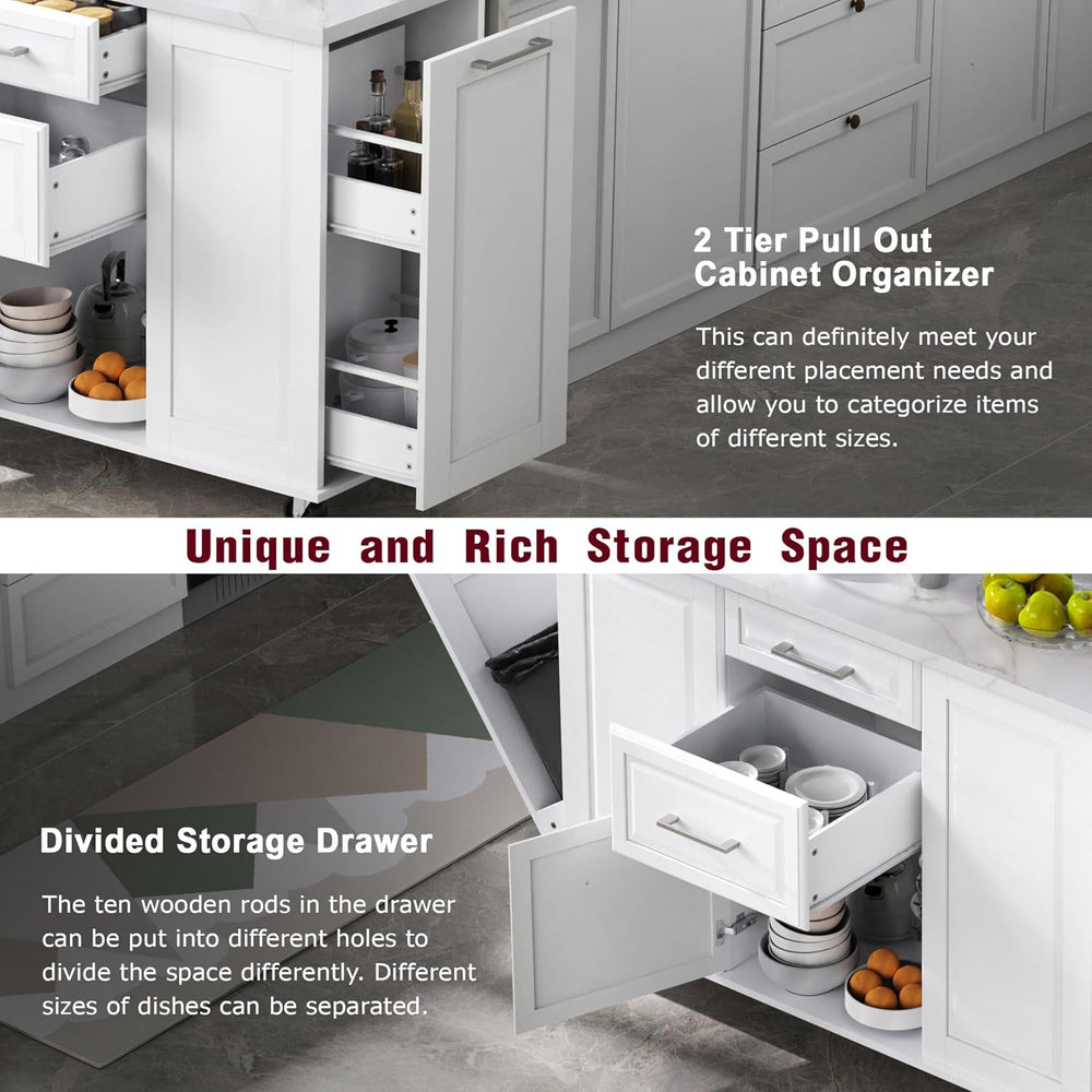 50.7" Kitchen Island with Drop Leaf Storage for Trash Can White