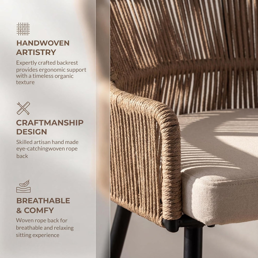 HNY Farmhouse Woven Bar Stools Set of 3, 26 Inch Linen Upholstered Rattan Bar...